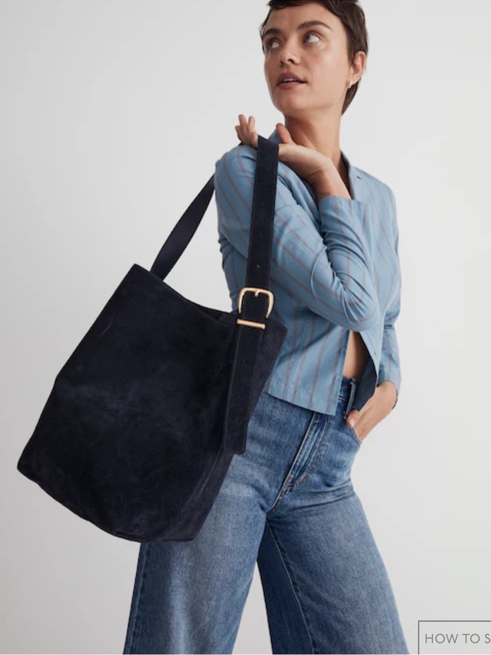 Madewell Navy Suede Bucket Tote